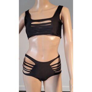 Women' Sexy Black Med Bikini Underwear Set Babydoll Mesh Sleepwear SL-4616-1